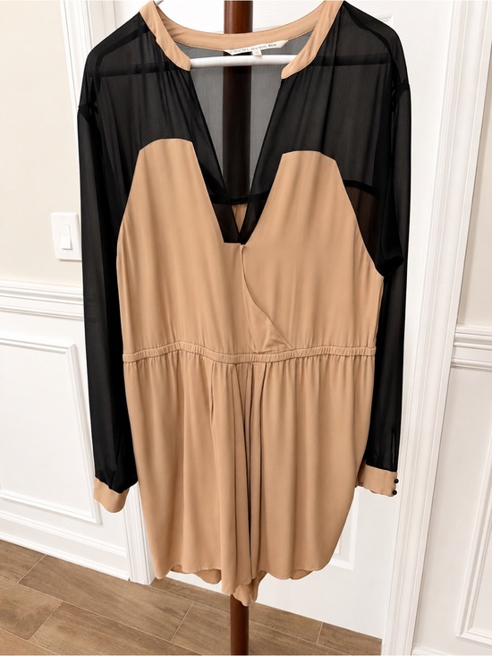 RACHEL Rachel Roy Dresses & Skirts - RACHEL Rachel Roy Long Sleeve Two-Tone Black and Tan Romper Dress